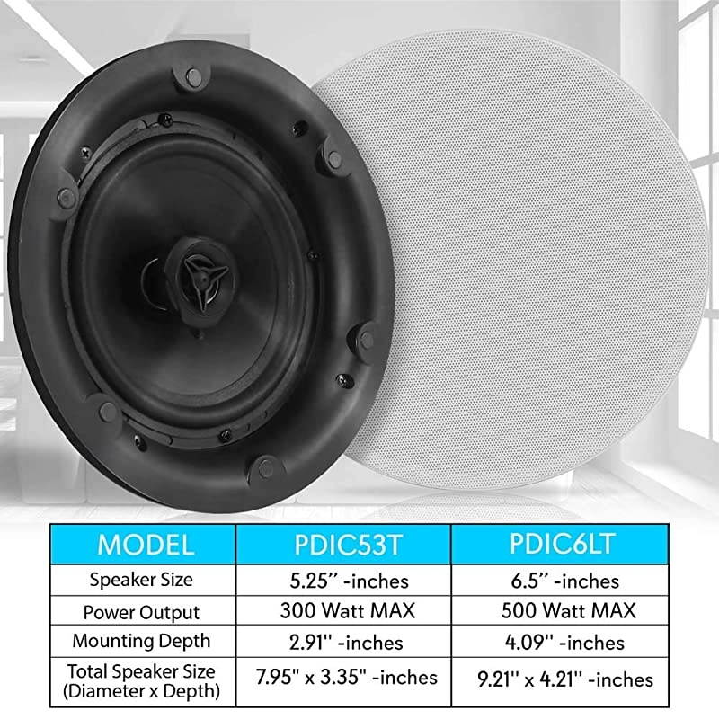 Ceiling and Wall Mount Speaker 8 2Way 70V Audio Stereo Sound Subwoofer Sound with Dome Tweeter 600 Watts inWall inCeiling Flush Mount for Home Surround System  PDIC8LT White