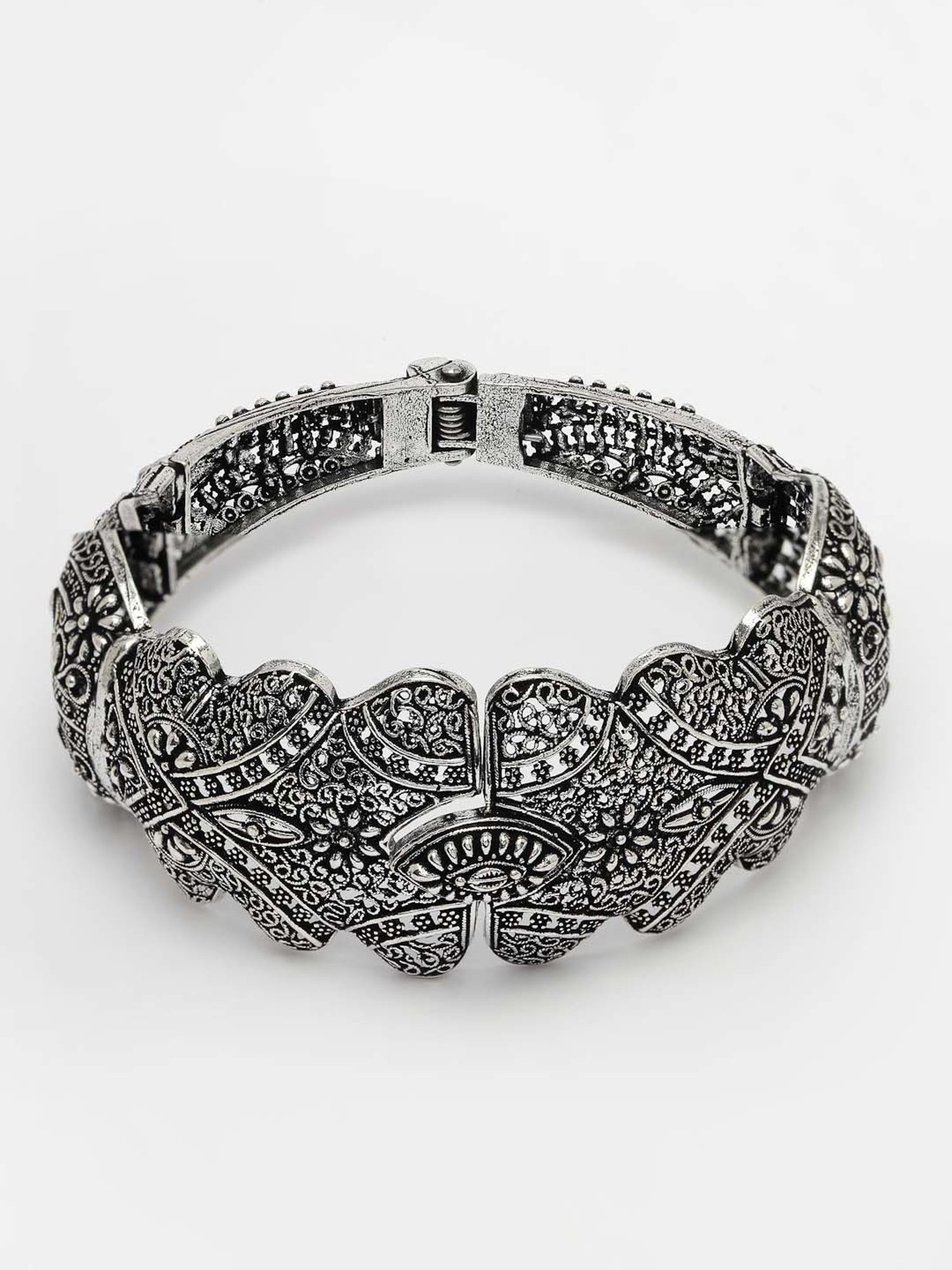NVR Silver-Toned German Silver Oxidized Kada Bangle for Women