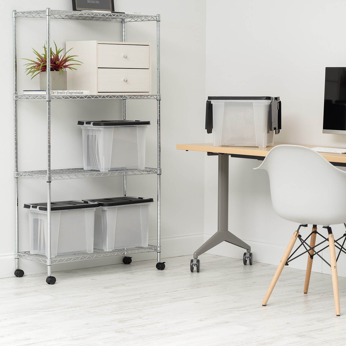 IRIS Letter Size Portable Wing-Lid File Box with Handles, 4 Pack, Black