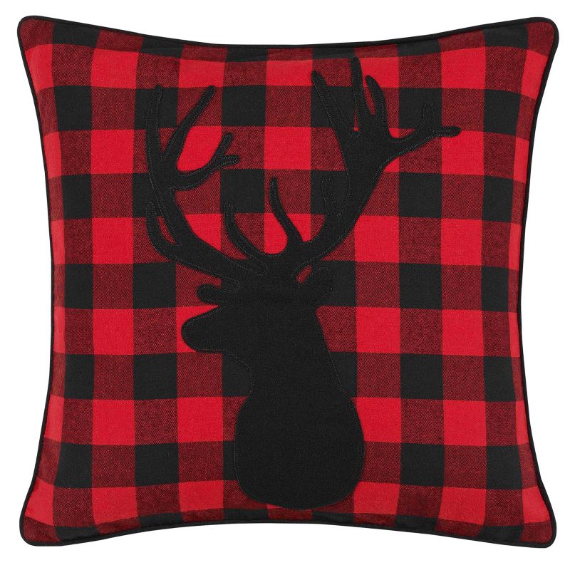 Red Cabin Plaid Stag Head Throw Pillow - Eddie Bauer