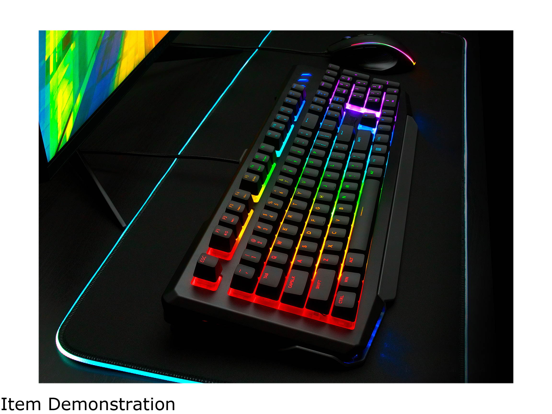 Rosewill NEON K42 RGB Membrane Mechanical Gaming Keyboard, 26-Key Anti-Ghosting, 6 Multimedia Hotkeys, 8 LED Backlit Modes