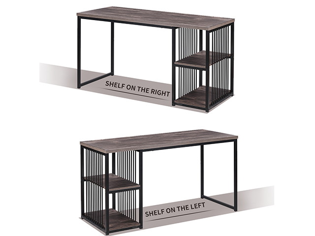 Home Office Computer Desk, 55 Inch Writing Desk with 2 Storage Shelves on Left or Right, Stable Metal Frame, Easy Assembly,Brown,GT52
