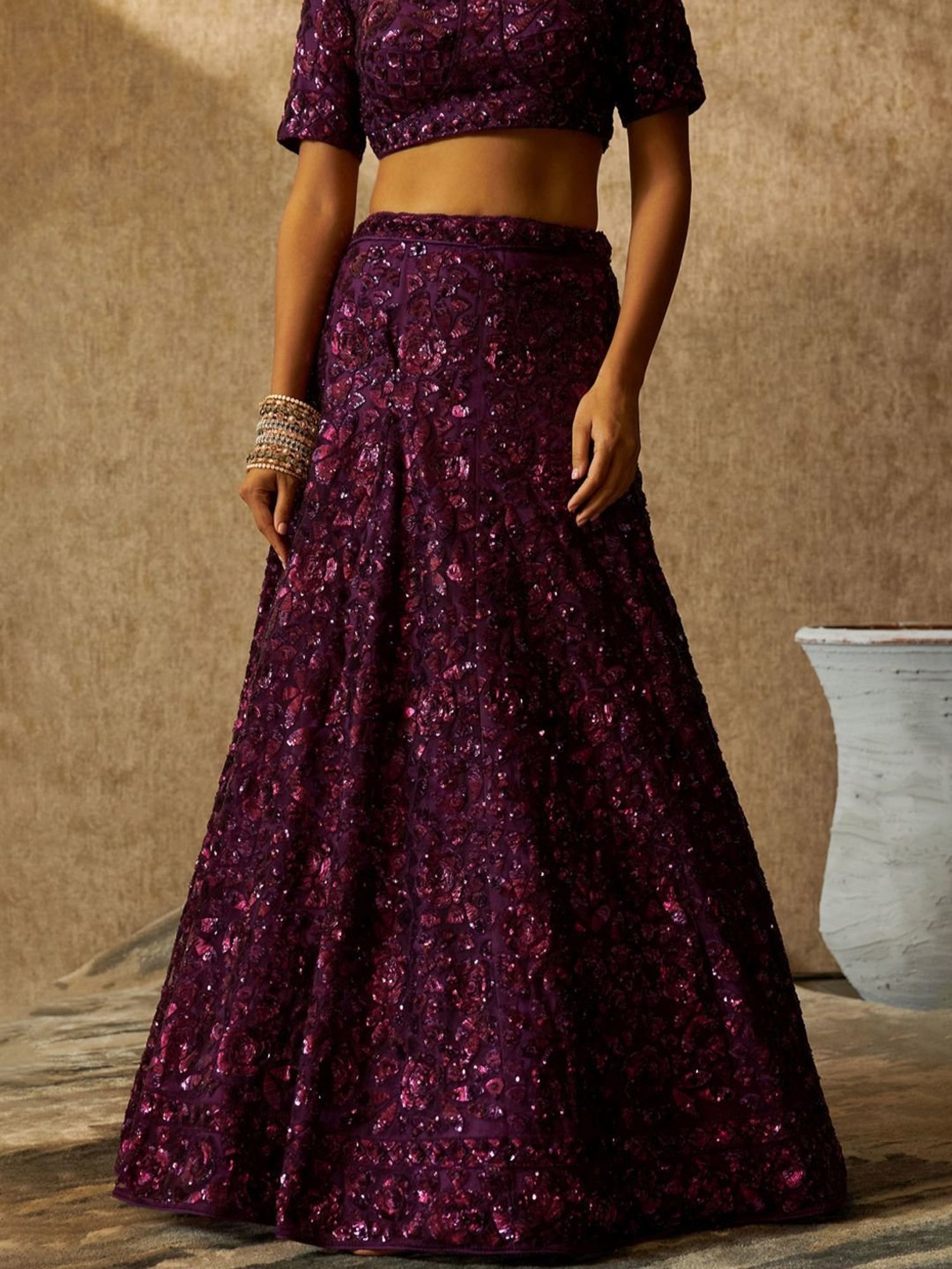 Soch Purple Embellished Unstitched Lehenga Choli Set With Dupatta