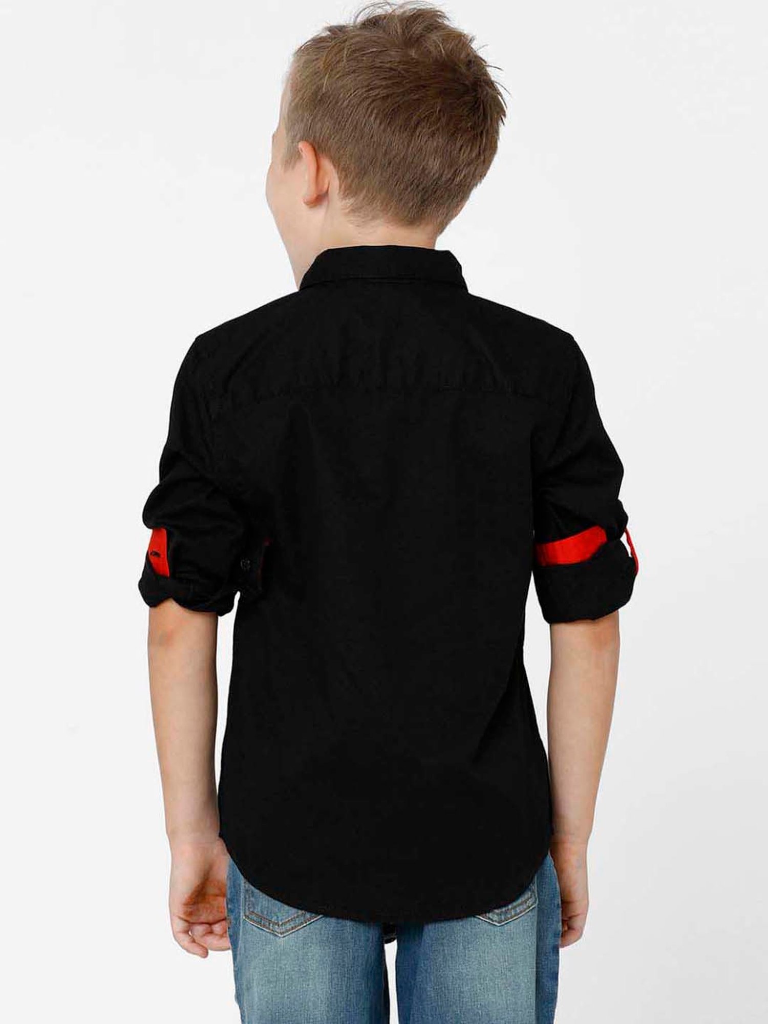 Kate & Oscar Kids Black & Red Cotton Embroidered Full Sleeves Shirt