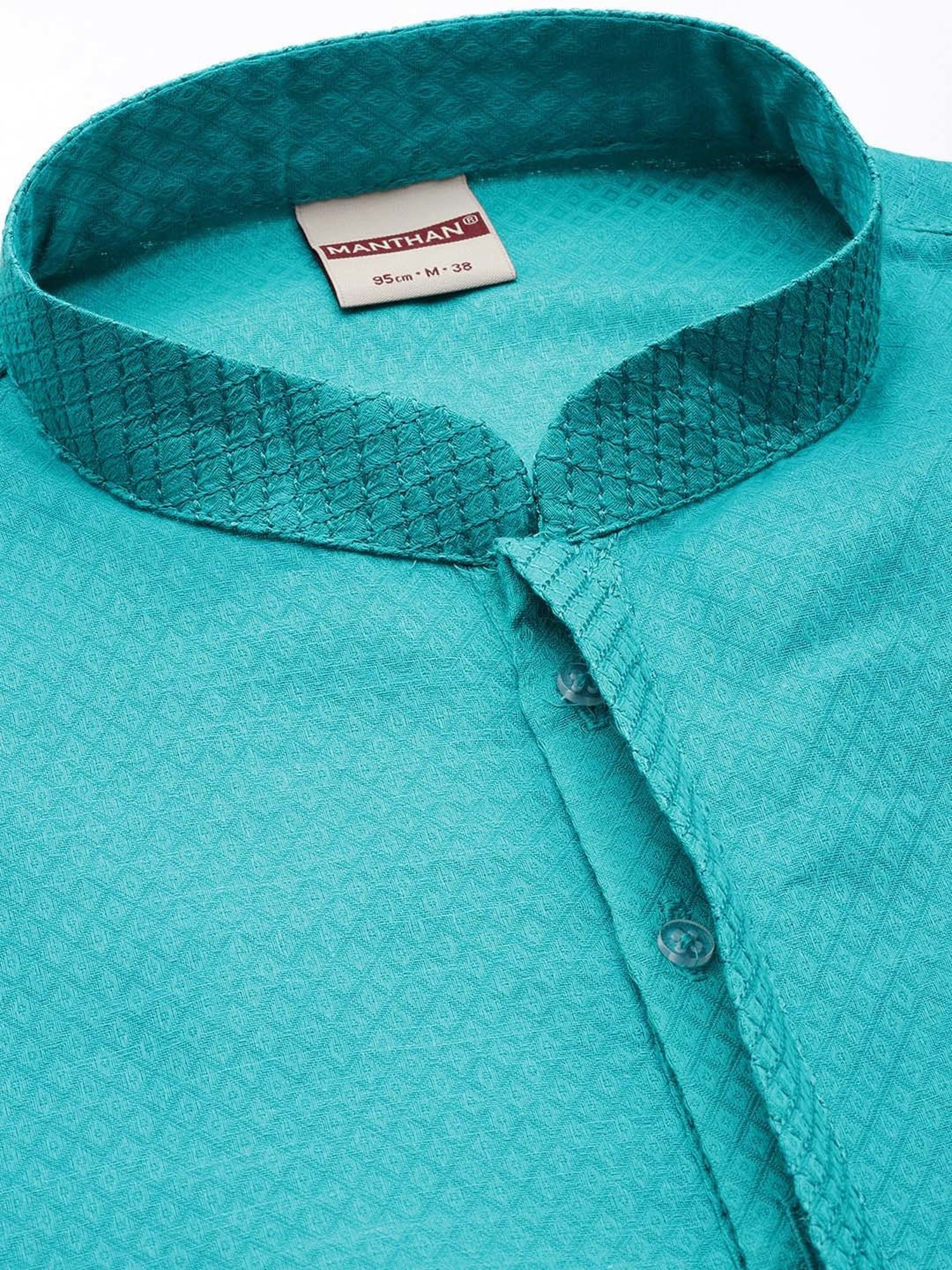 Manthan Aqua & White Regular Fit Self Design Kurta & Churidar Set