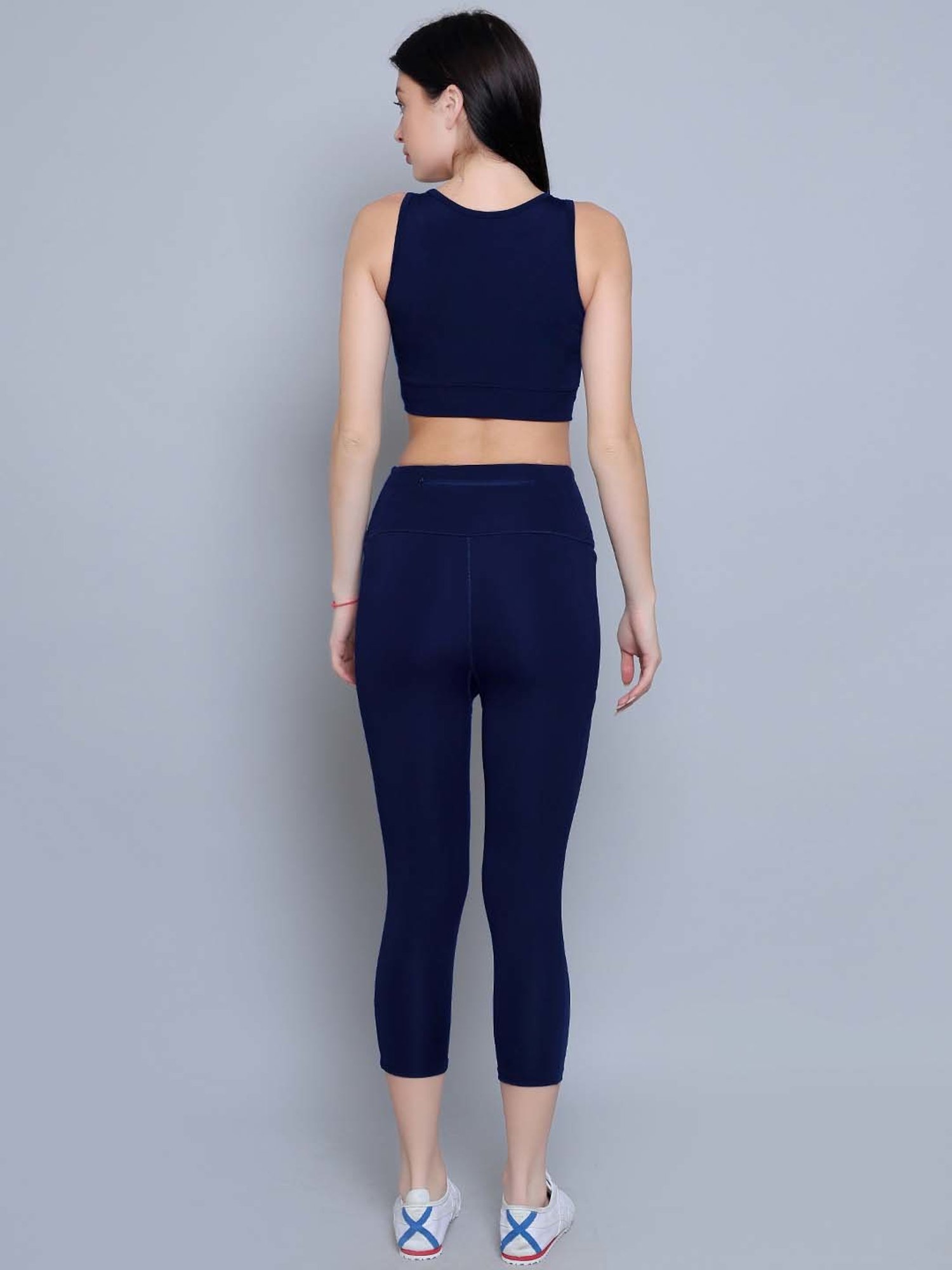 N-Gal Navy Logo Print Sports Bra With Tights Set