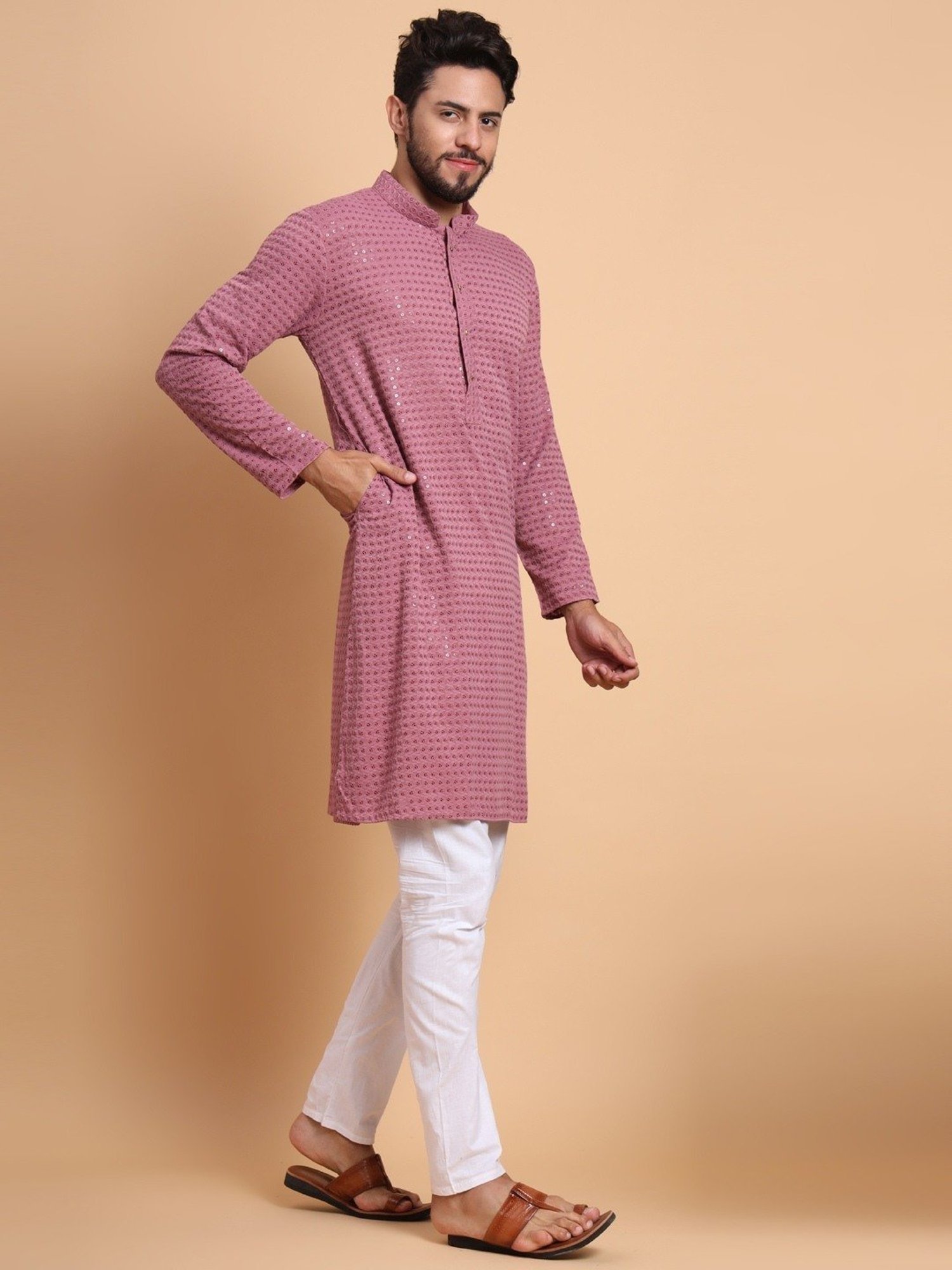 SWAGG INDIA Pink Regular Fit Embroidered Kurta