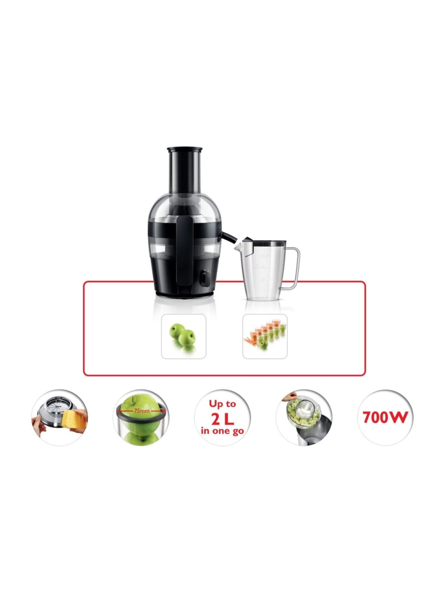 Pigeon Juicer 150W with Separate Juice & Pulp Cups (Red & Black)