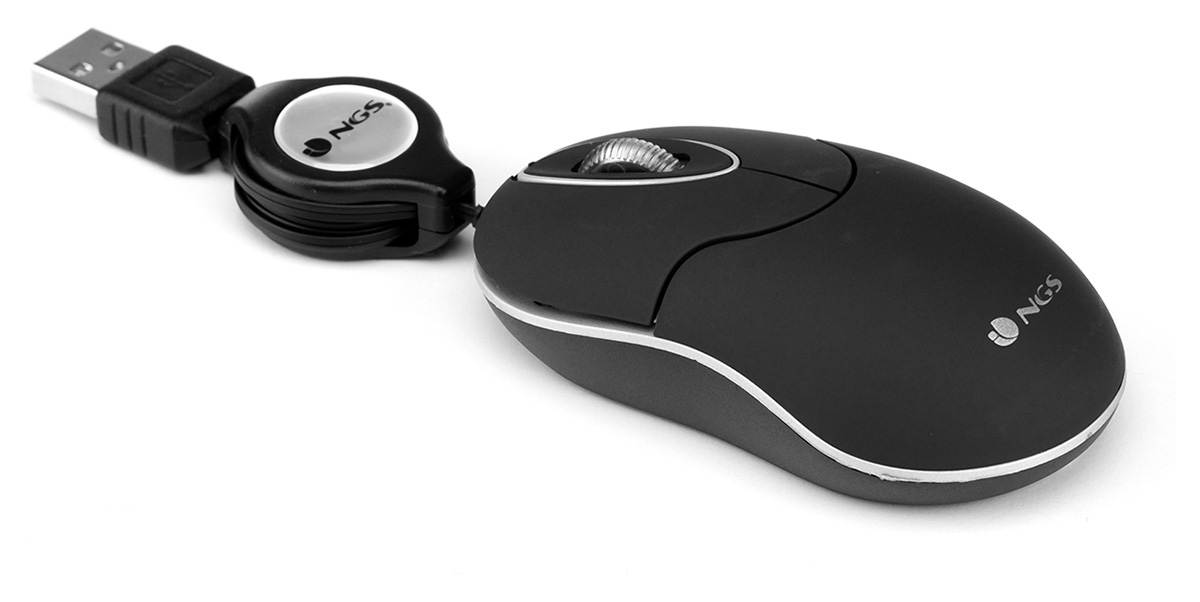 NGS Optical Mouse with Retractable USB Cable & Scroll-wheel, 1000 DPI Color Black Model SINBLACK