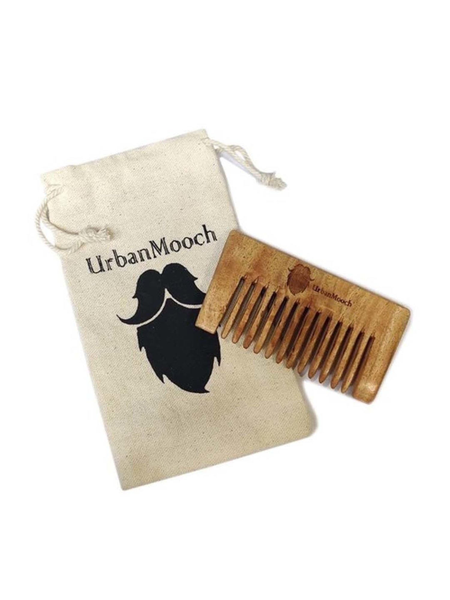 UrbanMooch Pocket Size Hair & Beard Comb Made with Neem Wood with Free Jute Pouch