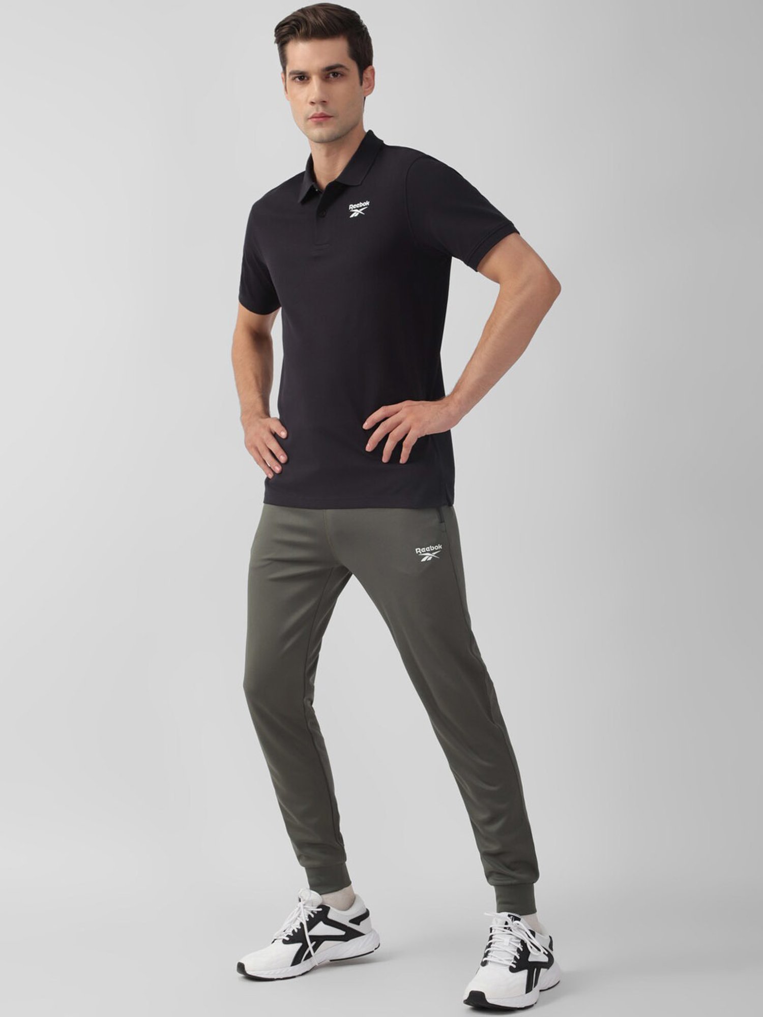 Reebok Black Cotton Slim Fit Training Sports Polo