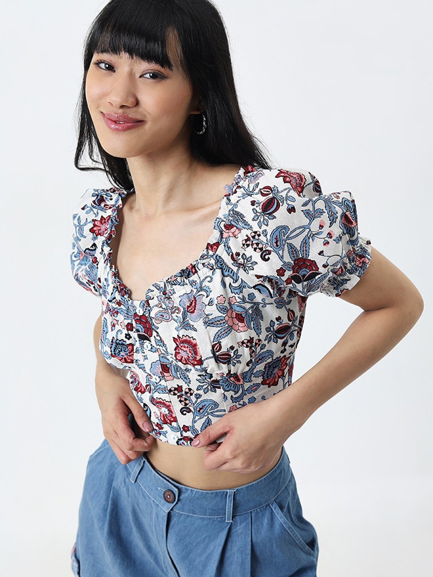 Bombay Paisley by Westside Multicolour Floral Printed Cotton Blend Top