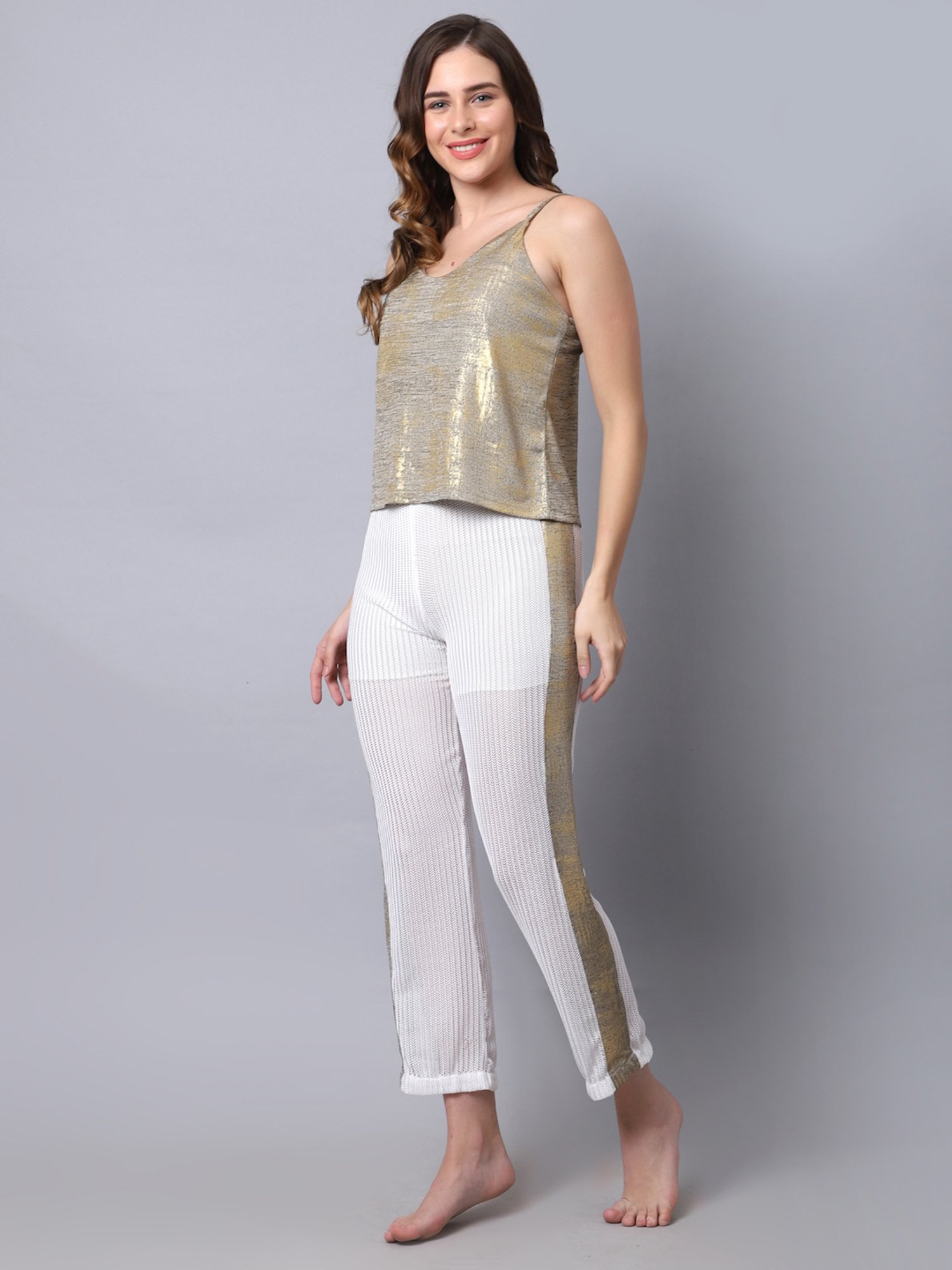 Erotissch Golden & White Plain Beachwear Co-Ord Set