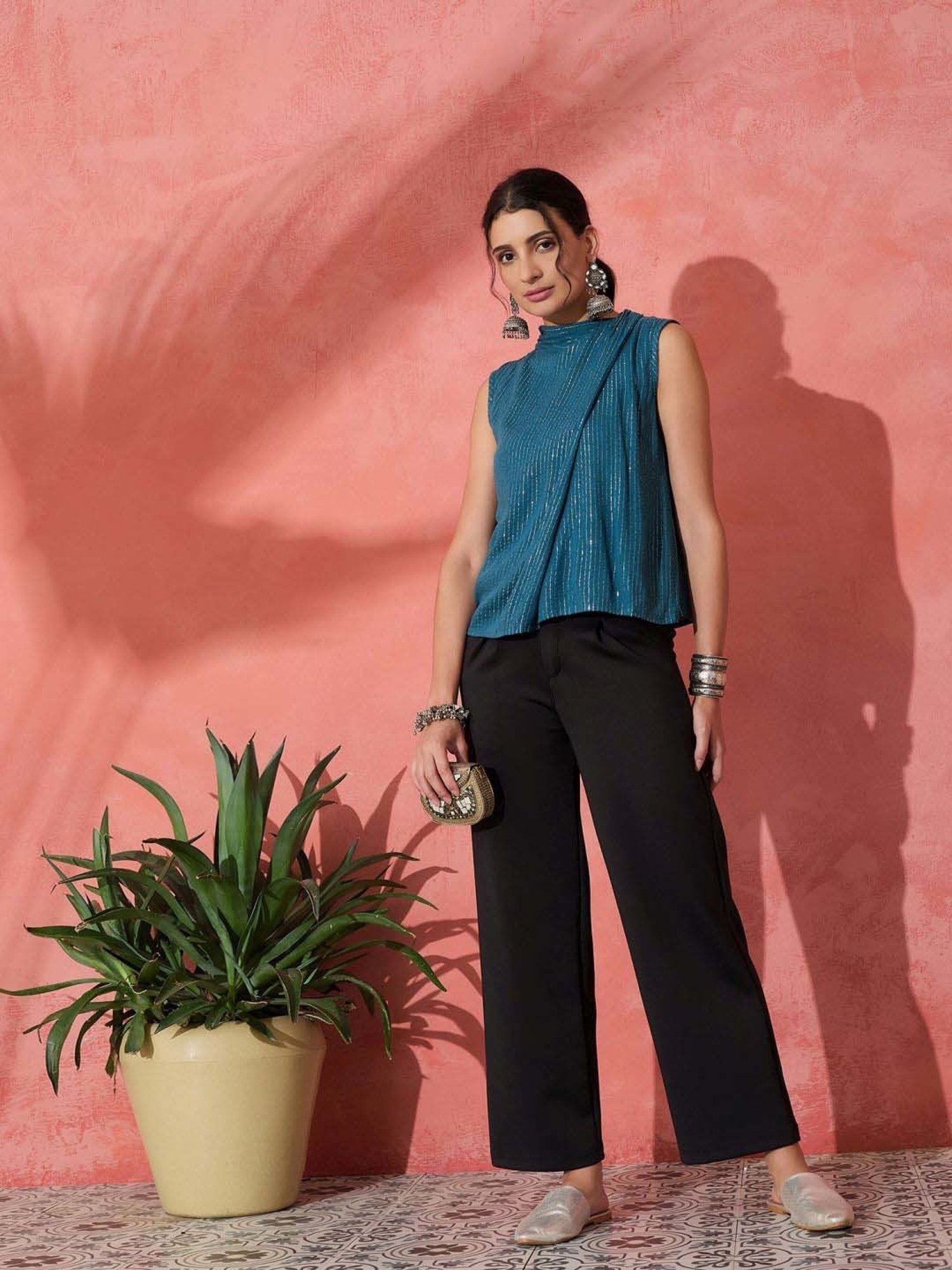 Inweave Teal Blue Embellished Top