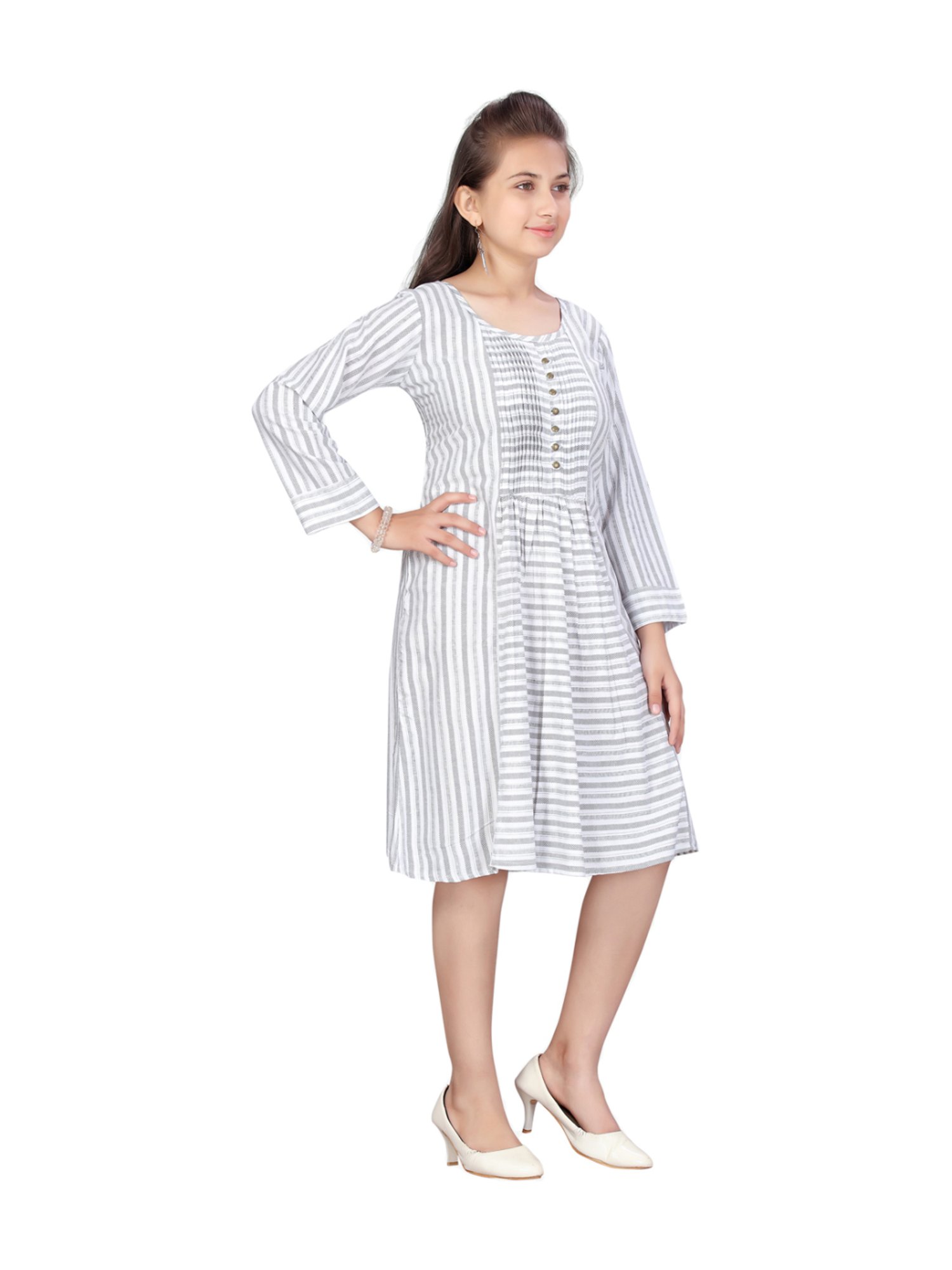 Aarika Kids Grey Cotton Striped Dress