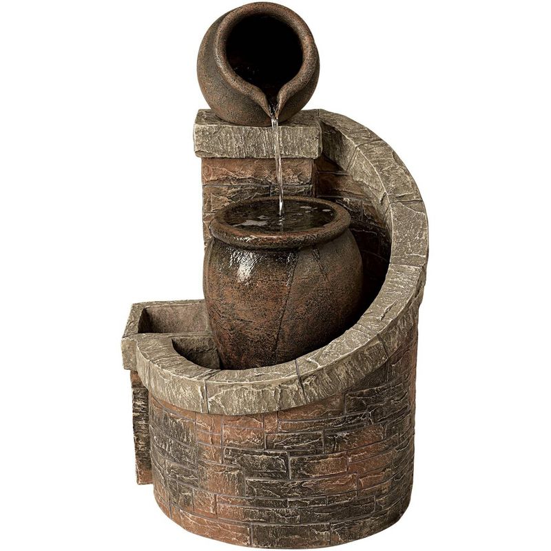 John Timberland Rustic Outdoor Floor Water Fountain with Light LED 35" High Planter Box Cascading for Yard Garden Patio Deck Home