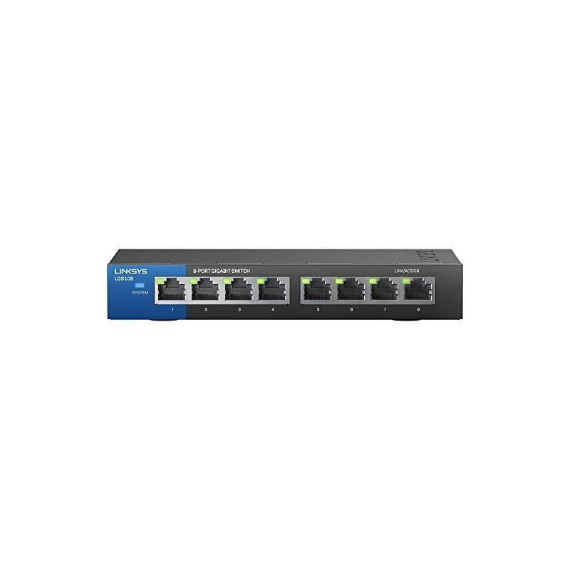 Business LGS108 8Port Desktop Gigabit Ethernet Unmanaged Network Switch I Metal EnclosureBlackBlue