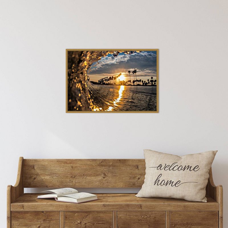 23" x 16" Wave 3 by John Baran Framed Canvas Wall Art - Amanti Art