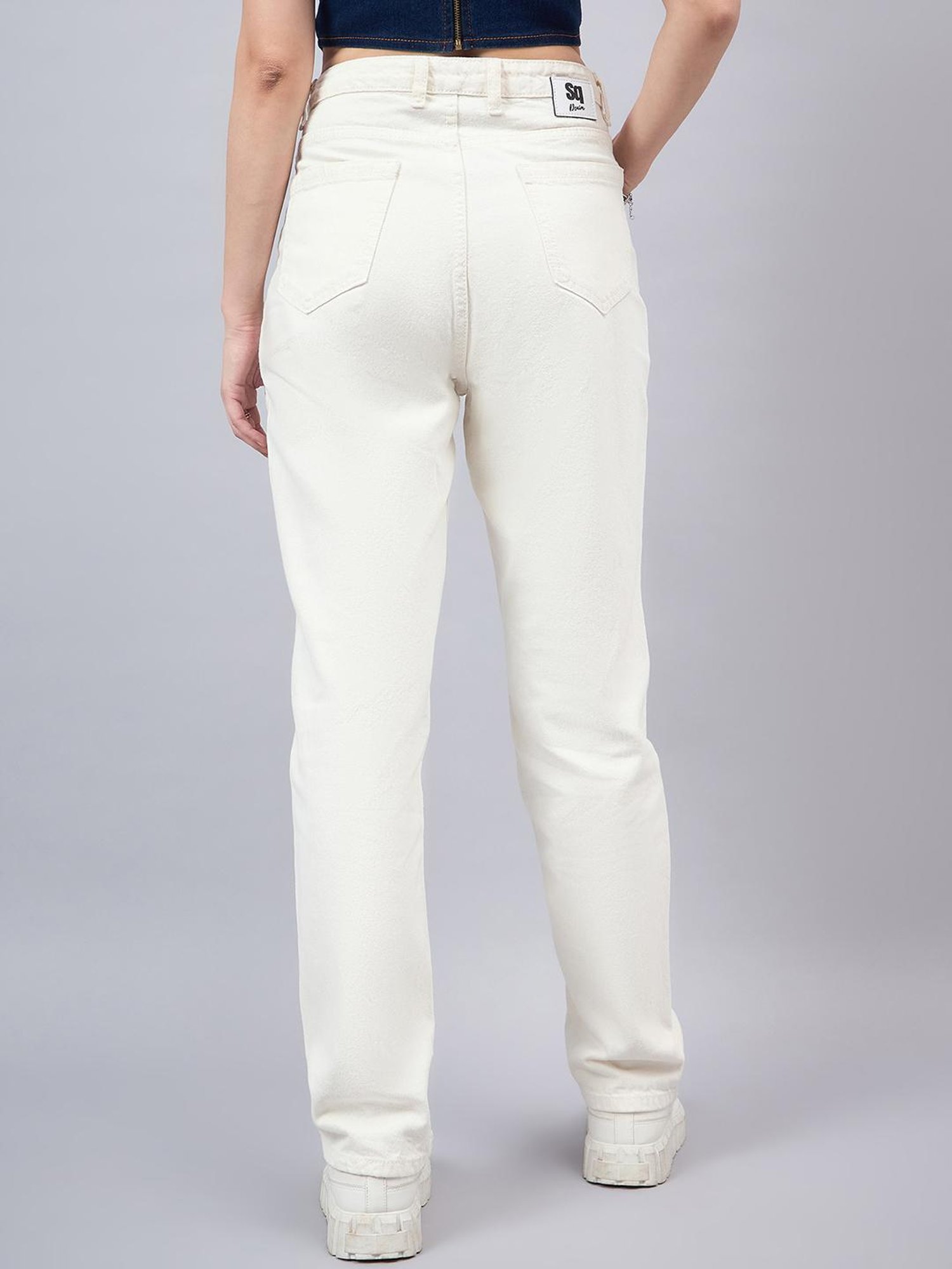 Style Quotient White Cotton Regular Fit Jeans