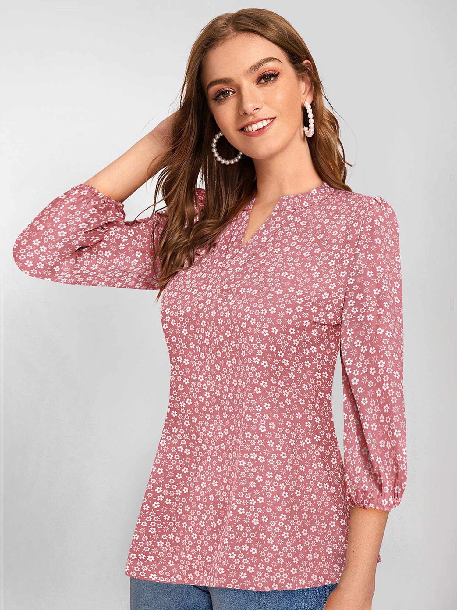 KERI PERRY Peach Floral Print Top