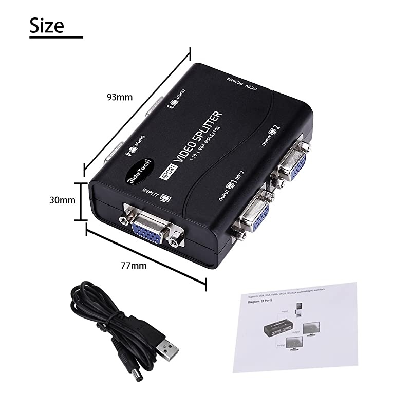 Splitter 4 Port 1 in 4 Out USB Powered Support 1920X1400 Resolution 250MHz Bandwidth for Screen Duplication