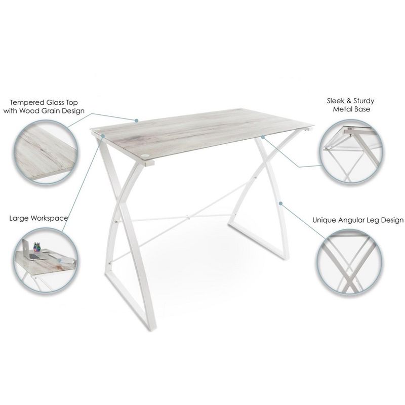 Joy Glass Standing Desk &ndash; 43&rdquo; Modern Multifunctional Stand-Up Table &ndash; Wood Print &ndash; Stand Steady