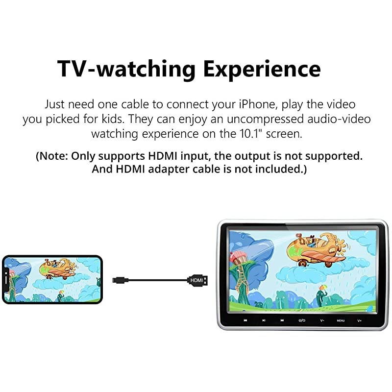 2021 Newest Headrest DVD Player Car DVD Player 10.1'' Dual Car DVD Players with 2 Headphones  C1100A for Kids Support Same/Different Video Playing/AV Out & in HDMI USB SD Port Touch Button-C1100A