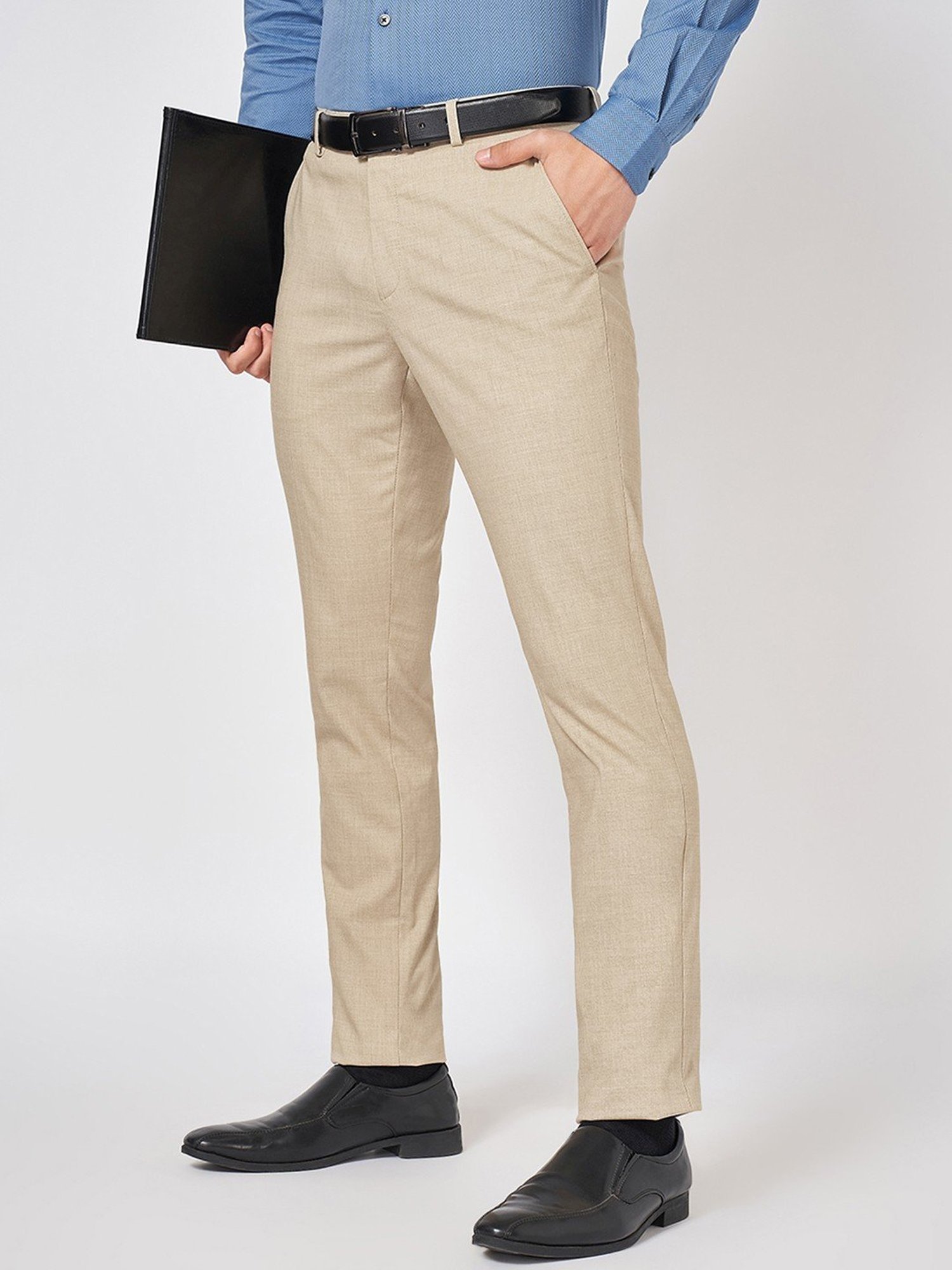 Peregrine By Pantaloons Beige Slim Fit Texture Trousers