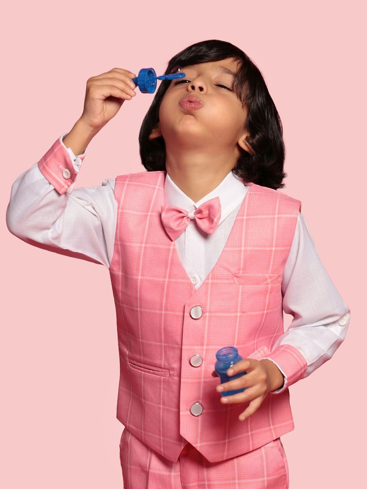 Fourfolds Boys Blue & White Solid Full Sleeves Suit Set