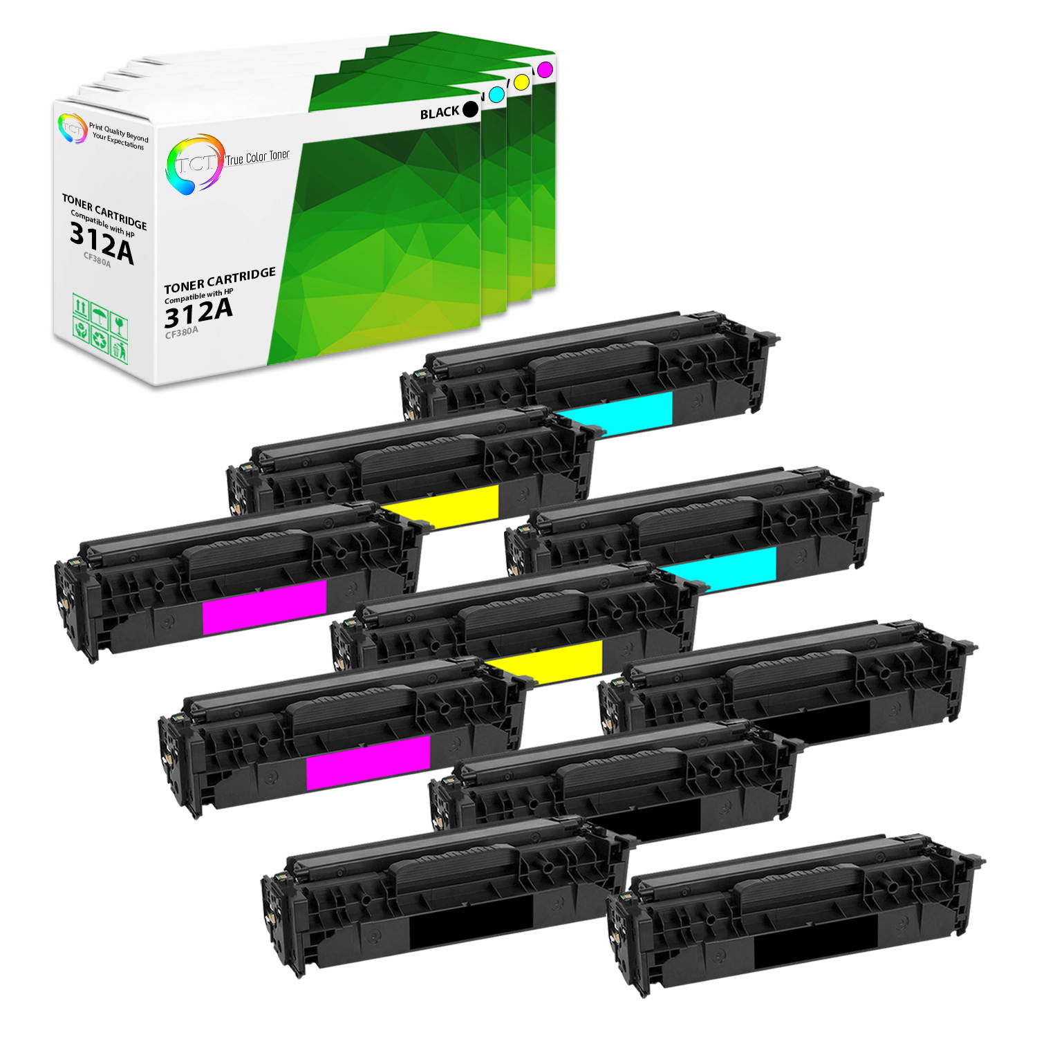 TCT Premium Compatible Toner Cartridge Replacement for HP 312A CF380A CF381A CF382A CF383A works with HP Color LaserJet Pro MFP M476NW M476DN M476DW Printers (Black, Cyan, Magenta, Yellow) - 10 Pack