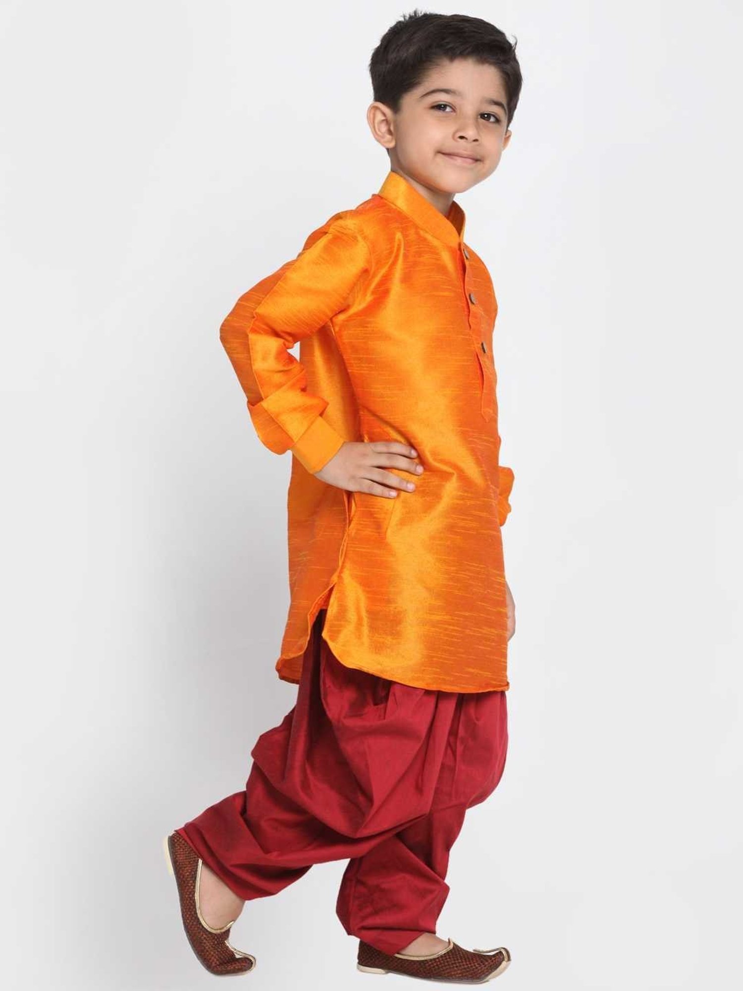 VASTRAMAY Kids Orange Comfort Fit Kurta Set
