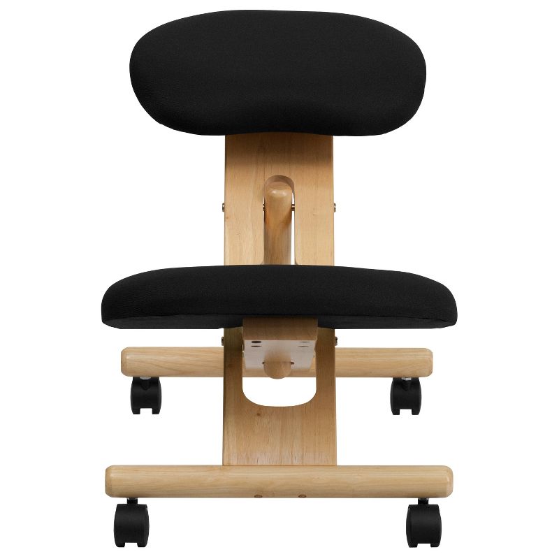Mobile Wooden Ergonomic Kneeling Chair in Black Fabric - Belnick