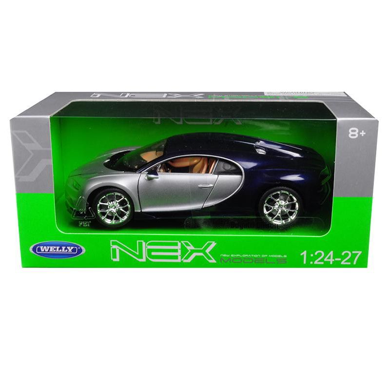 Bugatti Chiron Silver / Blue 1/24 - 1/27 Diecast Model Car by Welly
