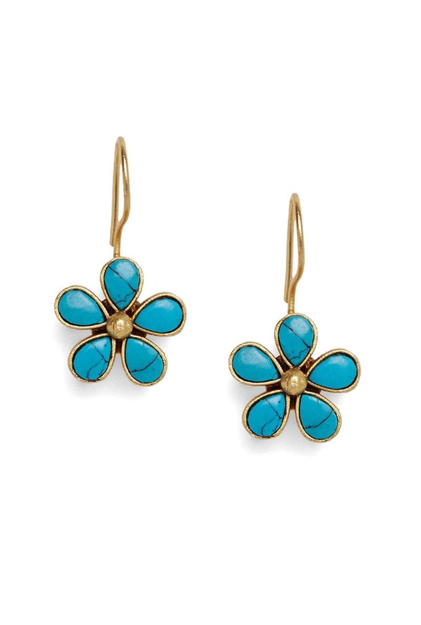 Panash Blue Brass Floral Drop Earrings