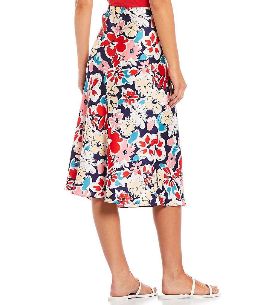 Skies Are Blue Floral Print Woven Midi Skirt
