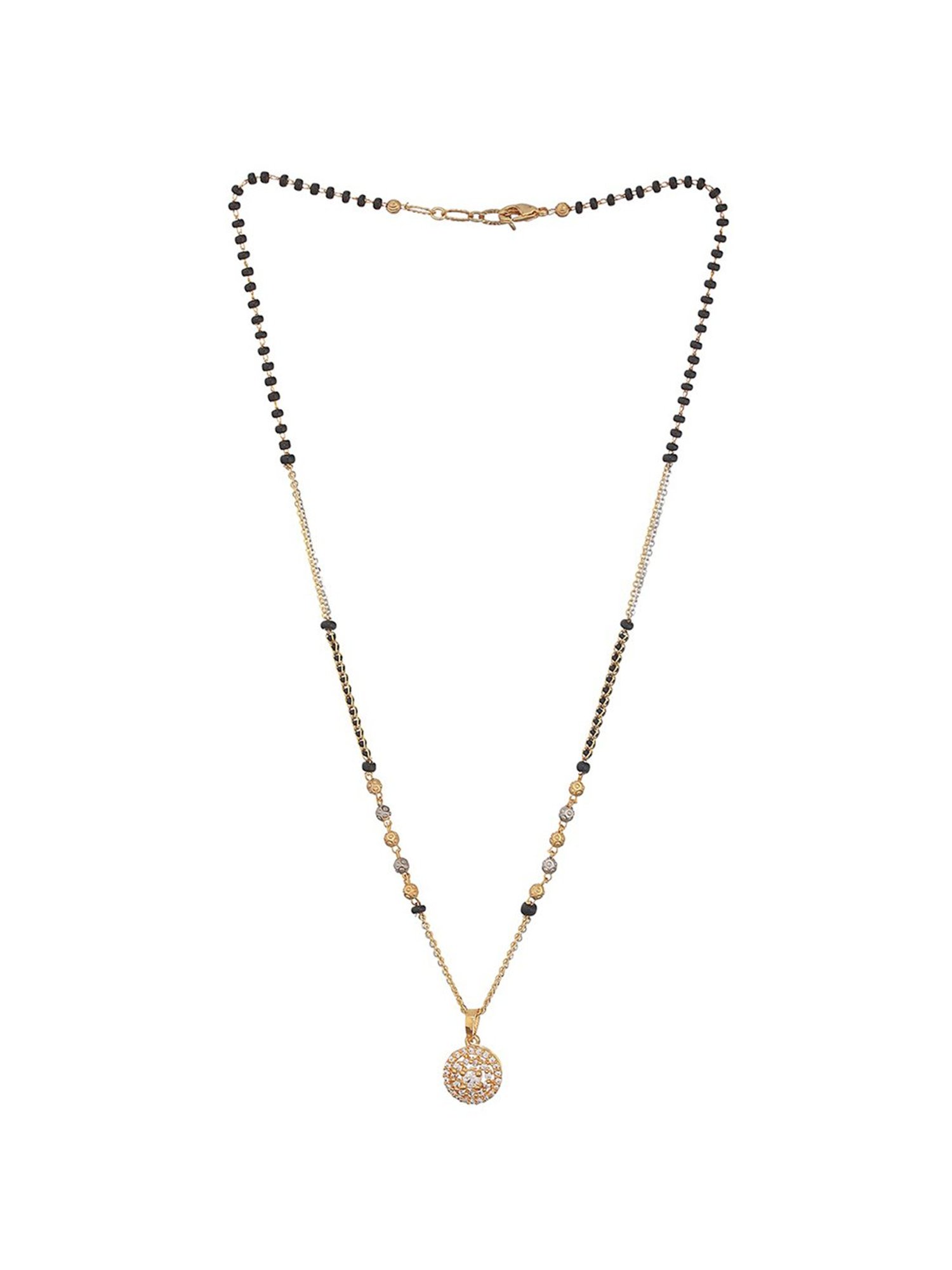 Abdesigns Gold-Plated American Diamond & Black Beaded Mangalsutra