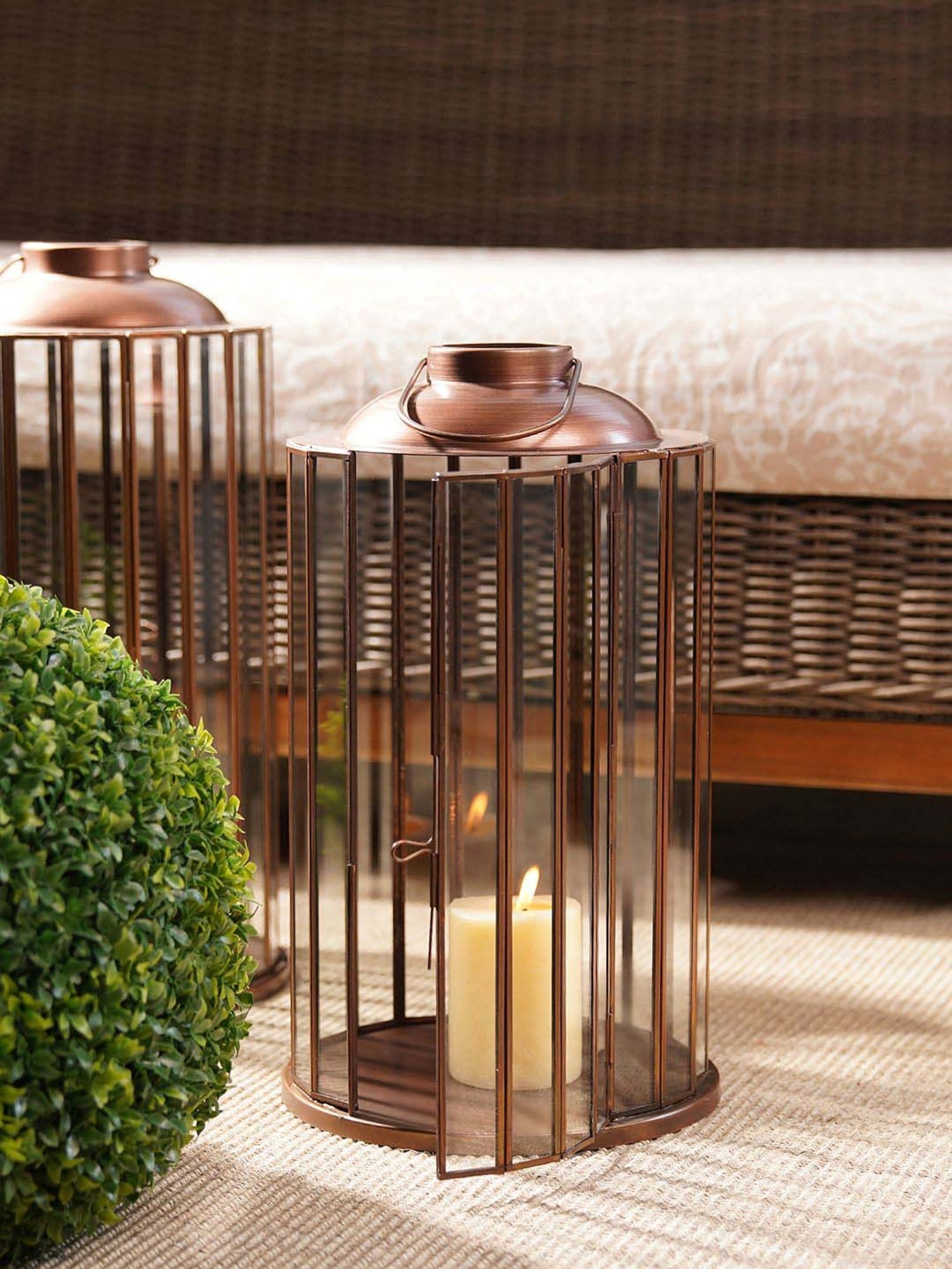 Pure Home and Living Brown Iron Antique Finish Round Lantern