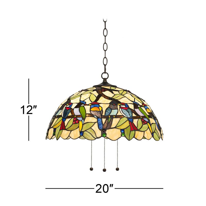Robert Louis Tiffany Bronze Plug In Swag Pendant Chandelier 20" Wide Tiffany Style Tropical Birds Stained Glass for Kitchen Island