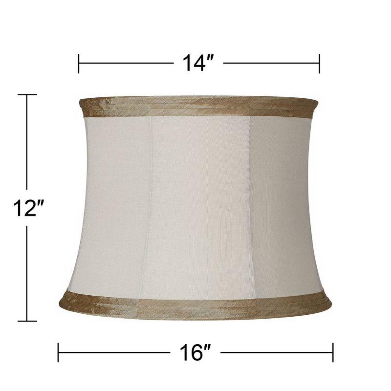 Springcrest Ivory Linen with Taupe Trim Medium Lamp Shade 14" Top x 16" Bottom x 12" High (Spider) Replacement with Harp and Finial