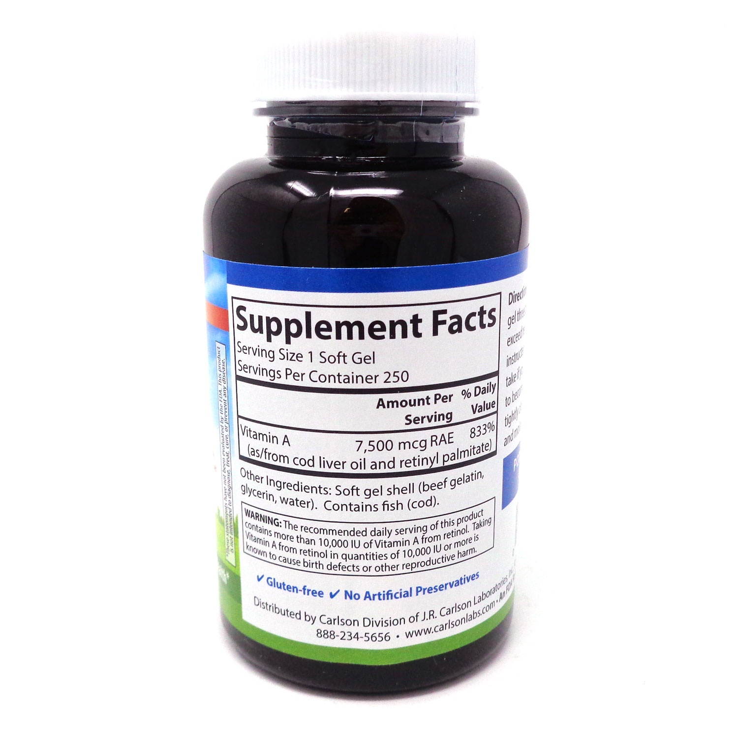 Carlson - Vitamin A, 25000 IU (7500 mcg RAE), Immune Support, Vision Health, Antioxidant, Vitamin A Supplements, 250 Softgels