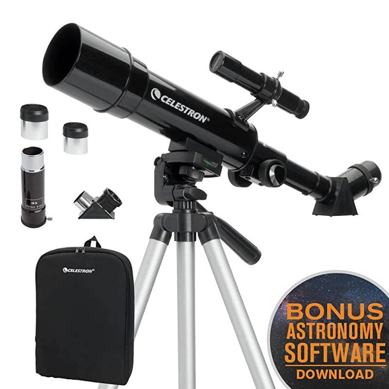 50mm Travel Scope - Portable Refractor Telescope - Fully-Coated Glass Optics - Ideal Telescope for Beginners - BONUS Astronomy Software Package
