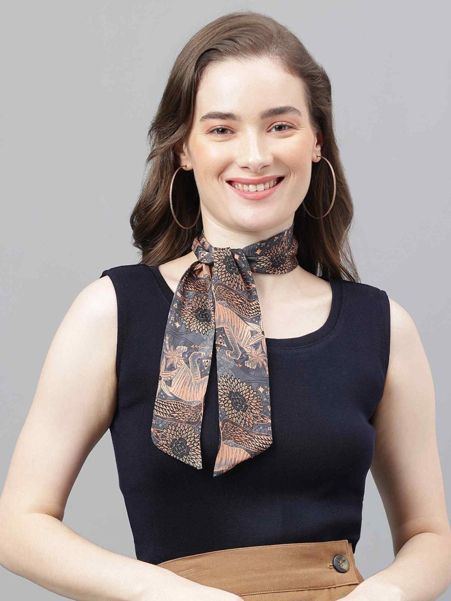 Tossido Grey & Peach Printed Scarf & Bag Scarf Set