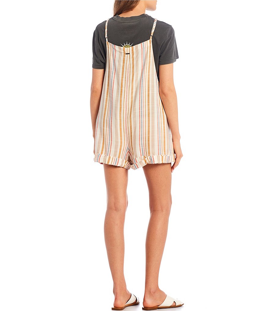 Volcom Spaghetti Strap Cant Be Tamed Multi-Striped Knit Romper
