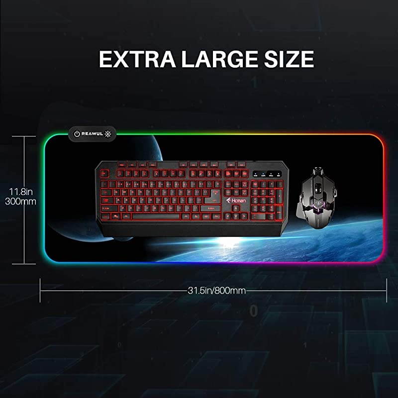 Gaming Mouse Pad Large RGB Mouse Pad Soft Oversize Glowing Led Extended Mousepad NonSlip Rubber Base Computer Keyboard Mouse Pad 14 Lighting Modes for Gaming 315 X 118in