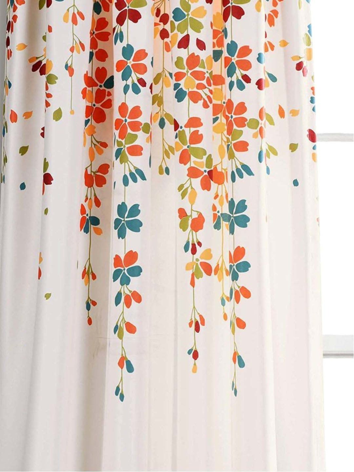 Urban Space Orange & White Polyester 7 Ft. Door Curtain With Stainless Steel Rings