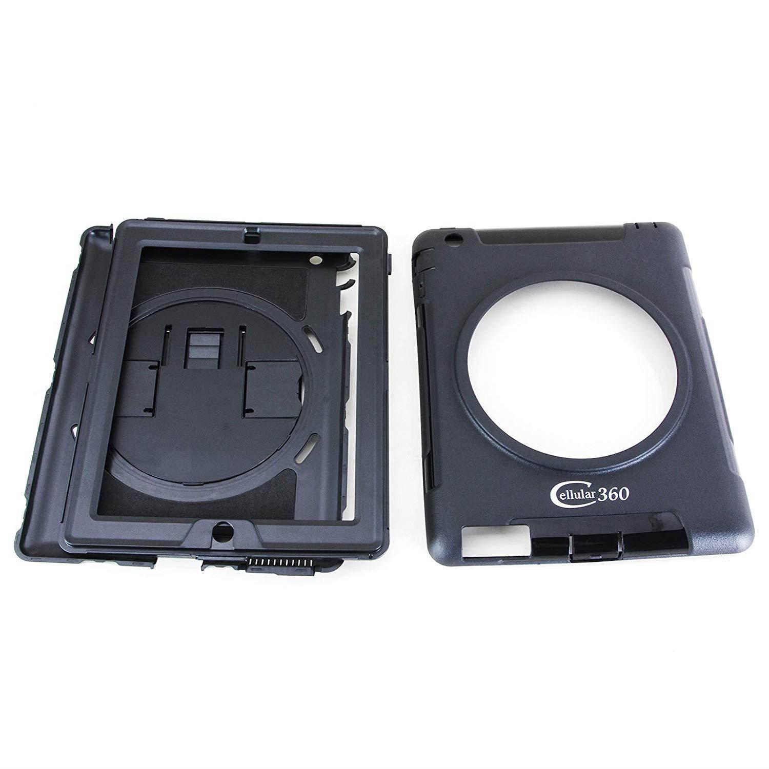 Cellular360 Shockproof Case for iPad 2 iPad 3 iPad 4, Protective and Handy Case with a 360 Degree Rotatable Kickstand and Handle (Black)