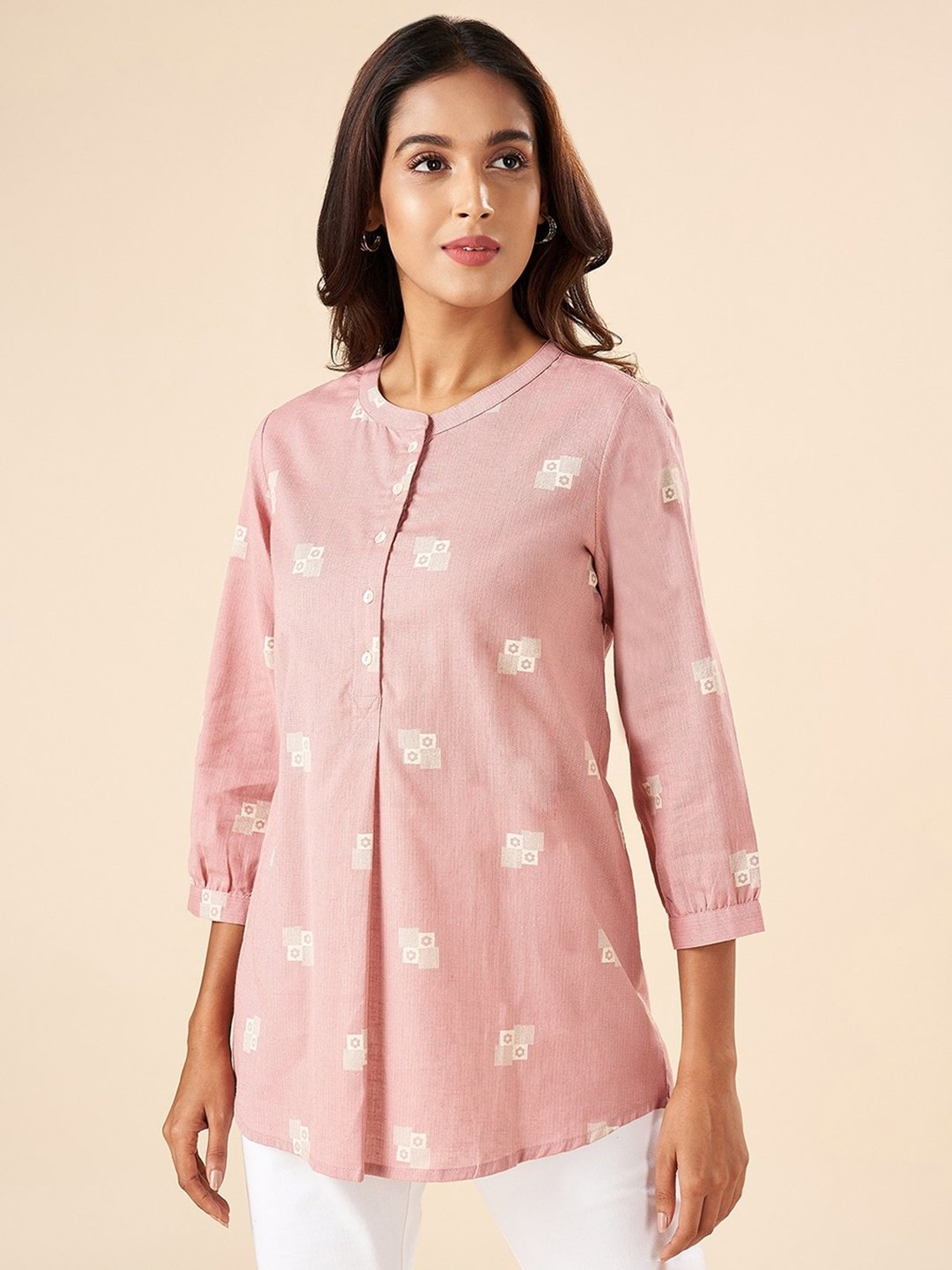 Akkriti by Pantaloons Pink Cotton Printed Tunic