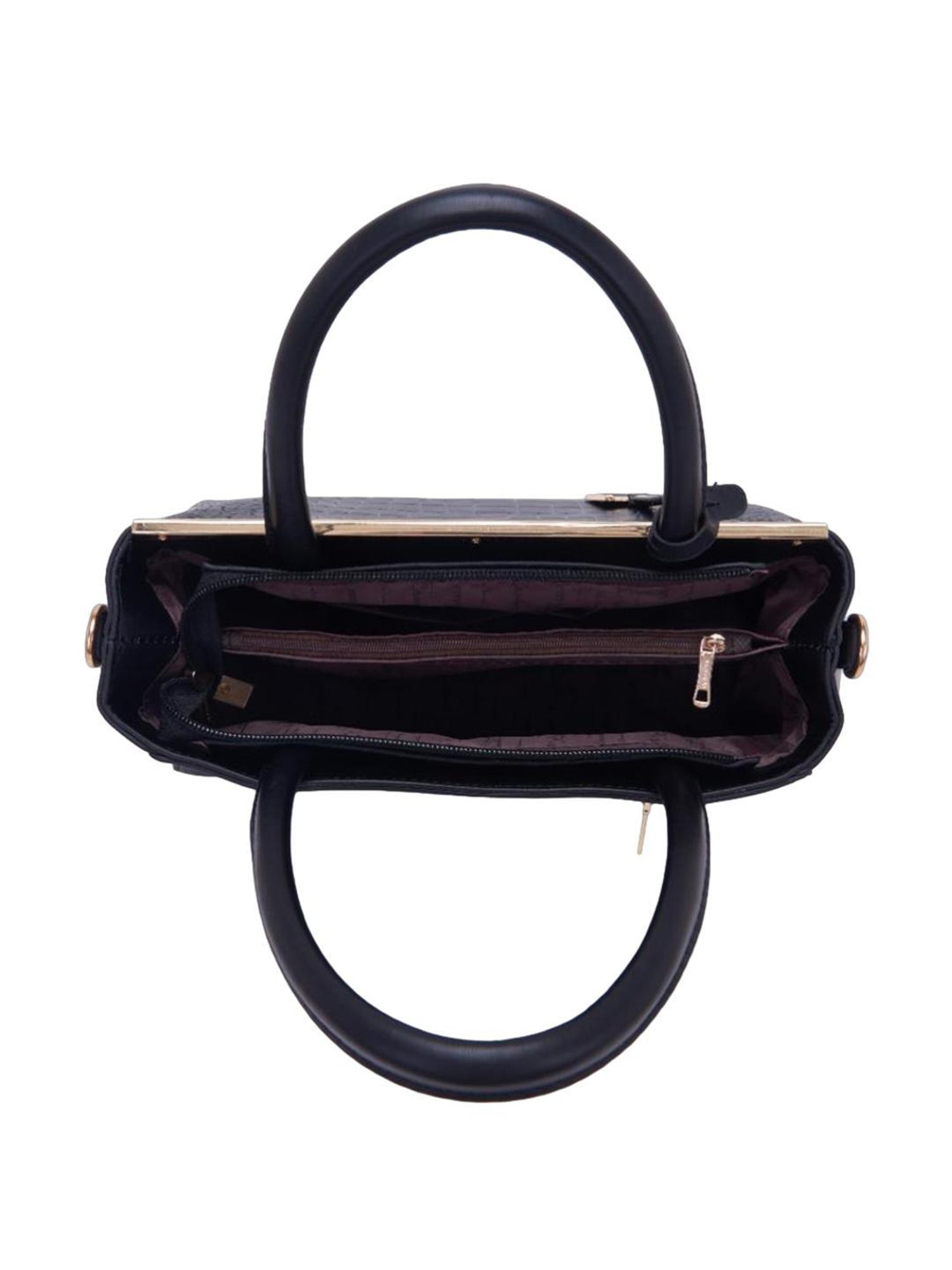 Pierre Cardin Black Solid Satchel Handbag