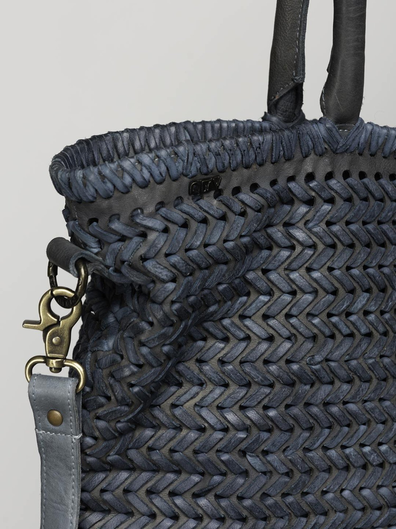 Art N Vintage Joelle Blue Leather Textured Large Tote Handbag