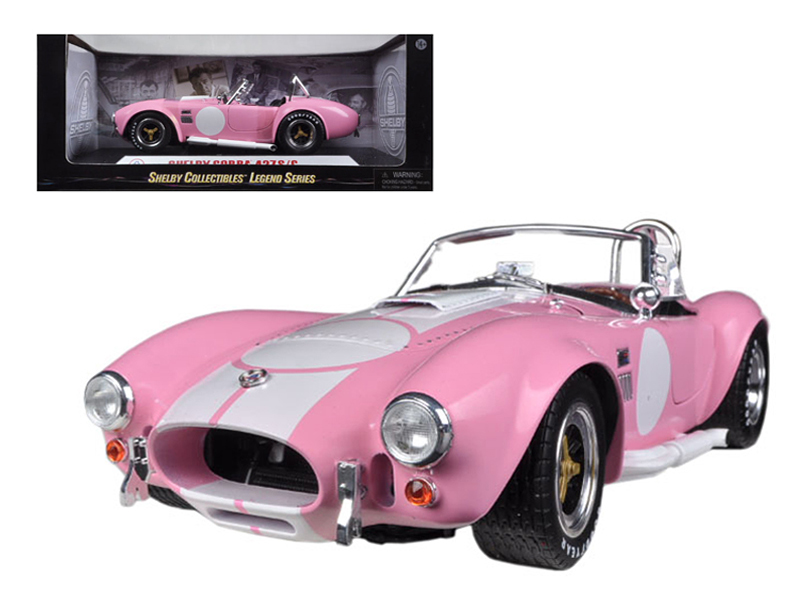 1965 Shelby Cobra 427 S/C Dark Blue Metallic with White Stripes with Printed Carroll Shelby's Signature on the Trunk 1/18 Diecast Model Car by Shelby Collectibles